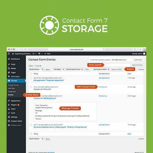 Storage for Contact Form CF7